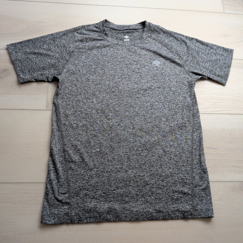Rabbit EZ Tee Running Shirt Mens Medium Charcoal Grey Heather Raglan Sleeve